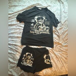 Black and brown bear shirt and shorts set